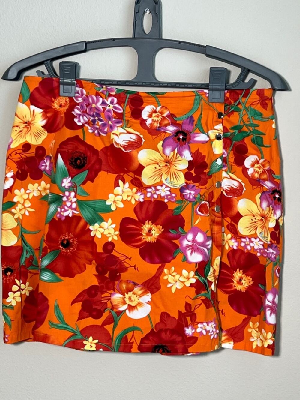 Versailles Orange Tropical Floral Side Slit Silver Accent Skort Women's Size 10